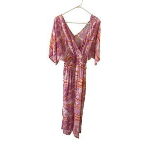 Knox Rose Women's Pink Double V Neck Short Sleeve Maxi Dress - Small